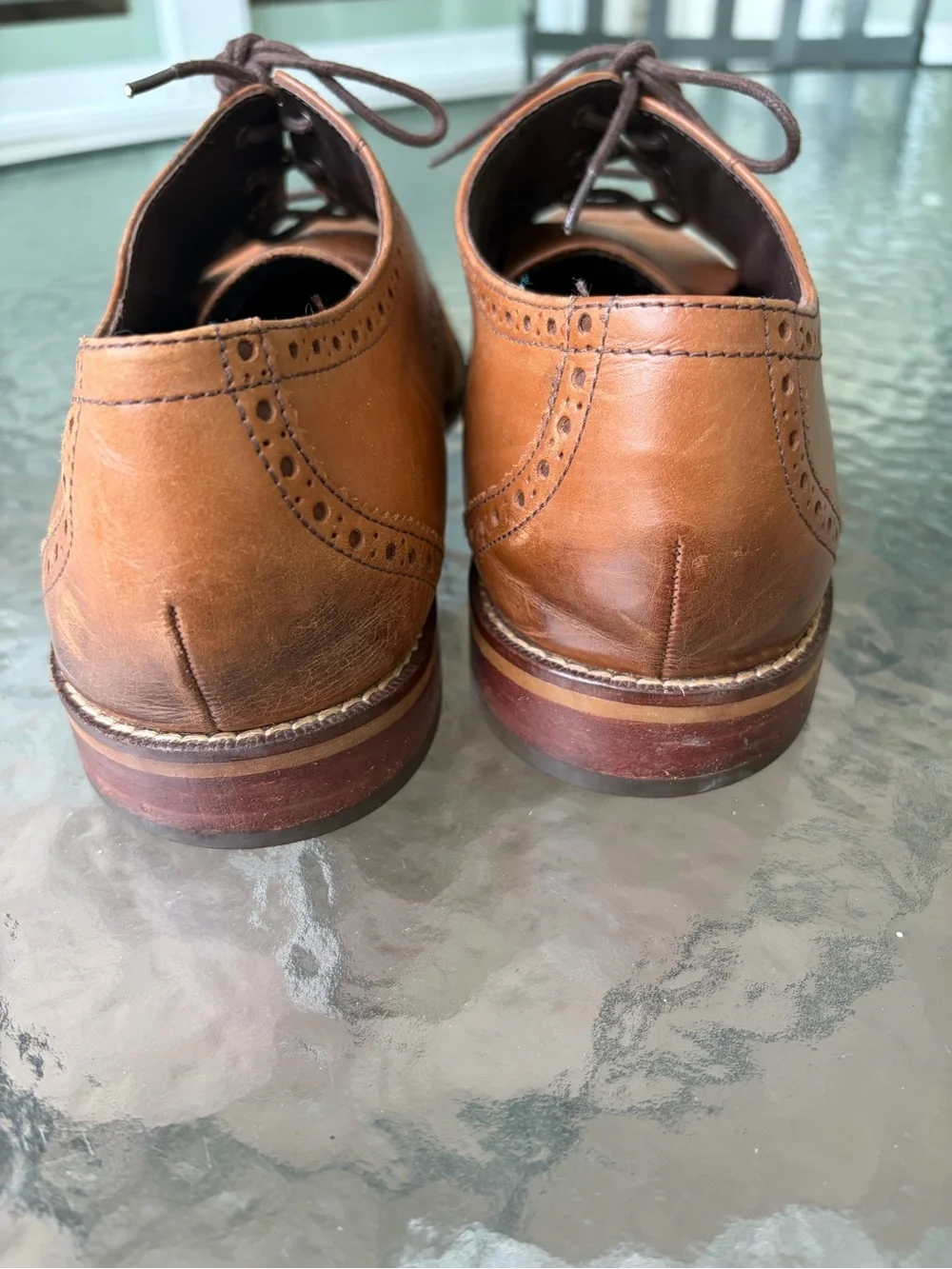 Florsheim Mens Castellano Oxford Wingtip Saddle Tan  leather shoes 13D Preowned